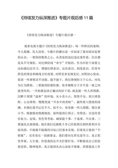 《持续发力 纵深推进》专题片观后感11篇.docx