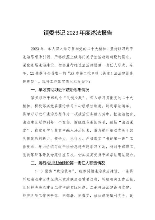 镇委副书记镇长2023述法报告八篇.docx