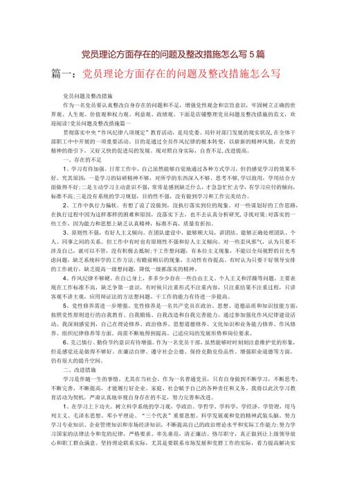 党员理论方面存在的问题及整改措施怎么写5篇.docx