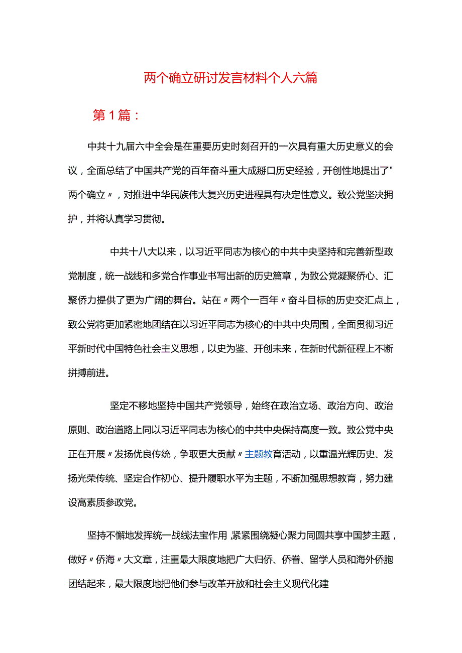 两个确立研讨发言材料个人六篇.docx_第1页