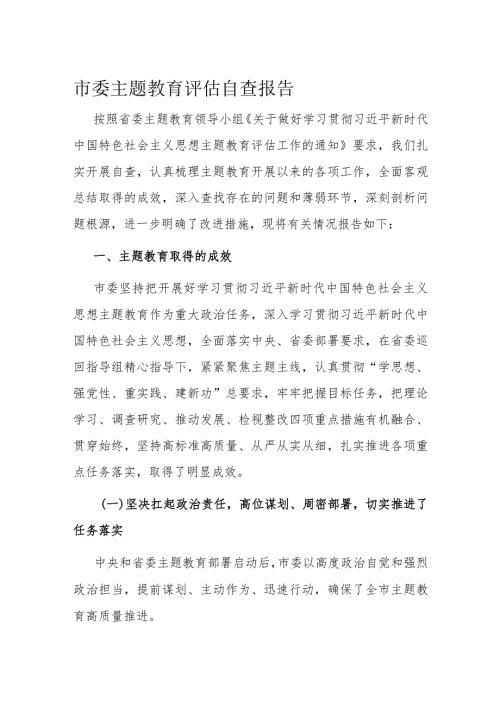 市委主题教育评估自查报告(1).docx