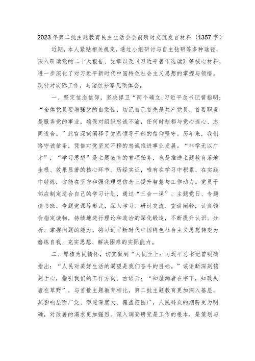 （会前）2023年第二批主题教育民主生活会会前研讨交流发言材料.docx