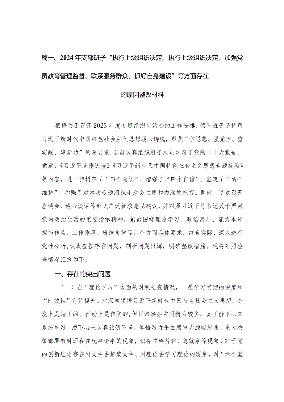 2024年支部班子“执行上级组织决定、执行上级组织决定、加强党员教育管理监督、联系服务群众、抓好自身建设”等方面存在的原因整改材料最(1).docx_第3页