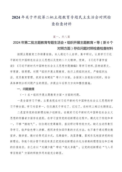 2024年关于开展第二批集中教育专题民主生活会对照检查检查材料.docx