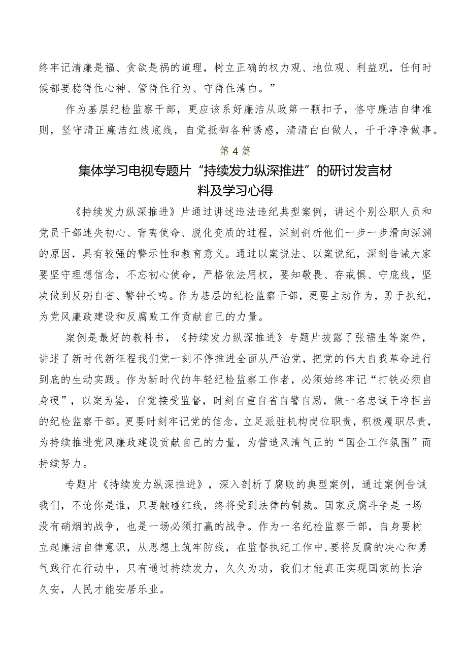 （九篇）2024《持续发力 纵深推进》心得体会交流发言材料.docx_第3页