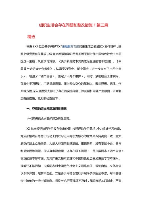 组织生活会存在问题和整改措施1篇三篇.docx