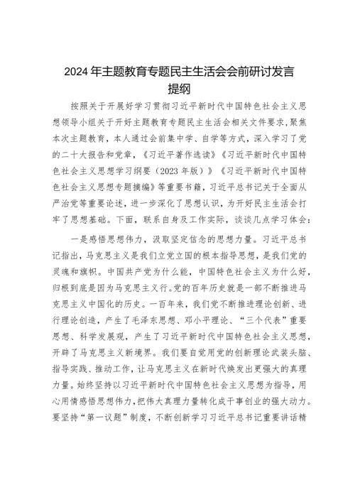 2024年主题教育专题民主生活会党员领导干部对照检查材料及发言提纲（精选两篇合辑）(3).docx