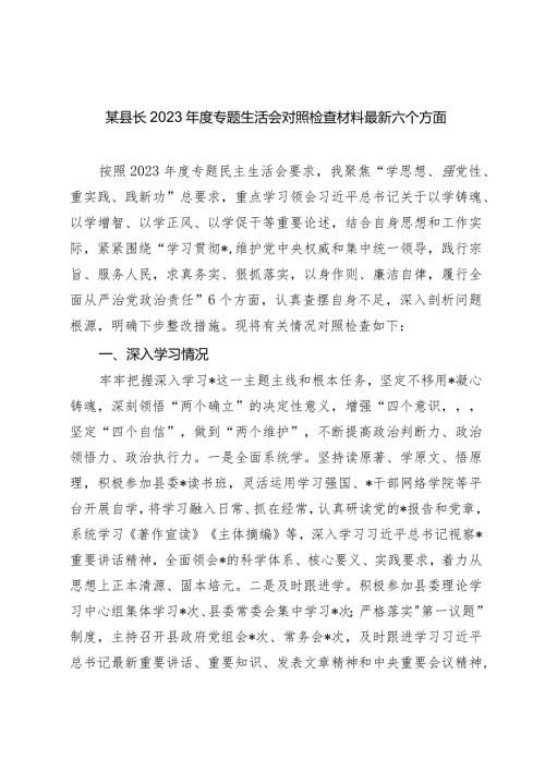 2篇县长20232024年主题教育民主生活会班子成员个人对照检查材料（践行宗旨等6个方面）.docx