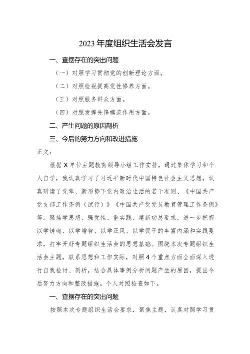 2篇支部党员书记20232024专题组织生活会对照四个方面个人检视发言材料.docx