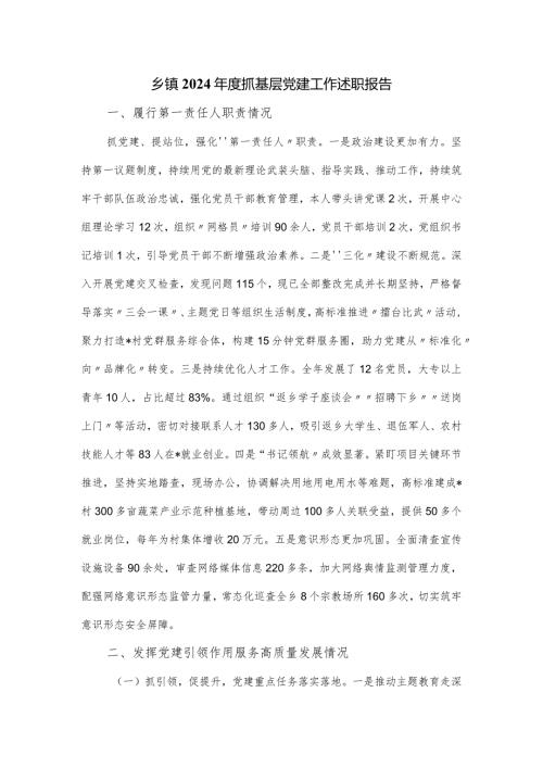 乡镇2024抓基层党建工作述职报告.docx