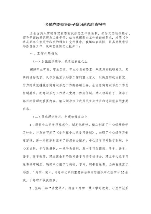 乡镇党委领导班子意识形态自查报告.docx