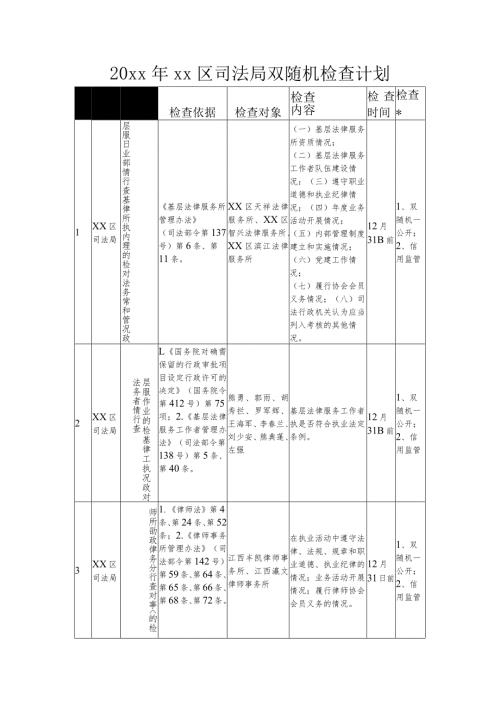 20xx年xx区司法局双随机检查计划.docx