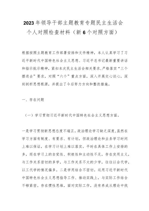 2023年领导干部主题教育专题民主生活会个人 对照检查材料（新6个对照方面）.docx