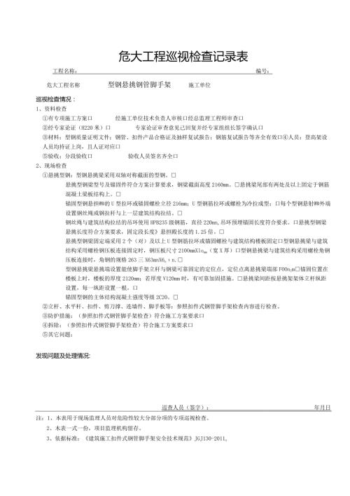 型钢悬挑钢管脚手架（危大巡视检查记录表）.docx