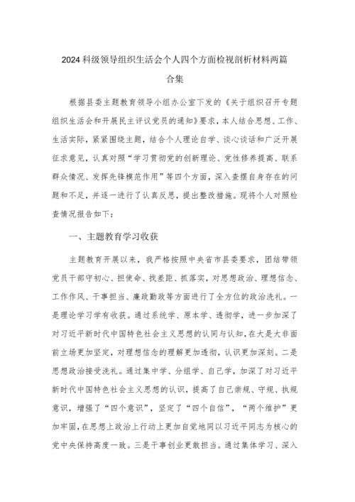 2024科级领导组织生活会个人四个方面检视剖析材料两篇合集.docx
