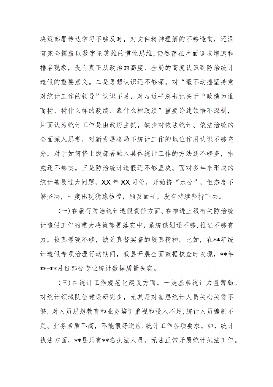 2篇班子防治统计造假民主生活会对照检查发言材料.docx_第2页