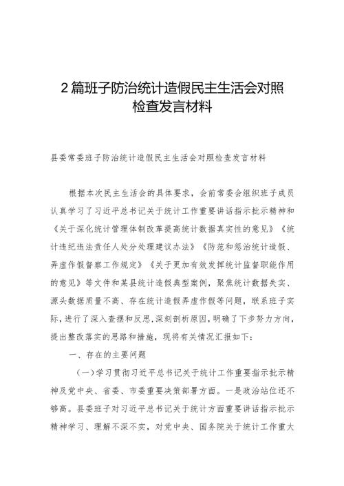 2篇班子防治统计造假民主生活会对照检查发言材料.docx