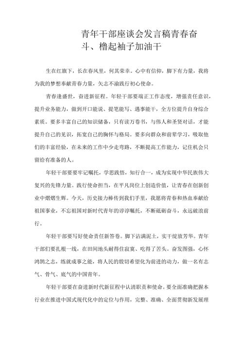 青年干部座谈会发言稿——青奋斗、撸起袖子加油干.docx