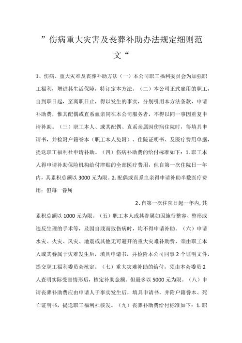 伤病重大灾害及丧葬补助办法规定细则范文.docx