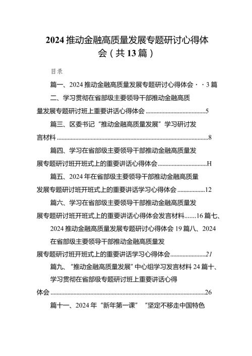 2024推动金融高质量发展专题研讨心得体会13篇（最新版）.docx