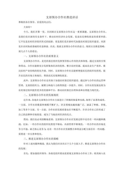 支部领办合作社推进讲话.docx