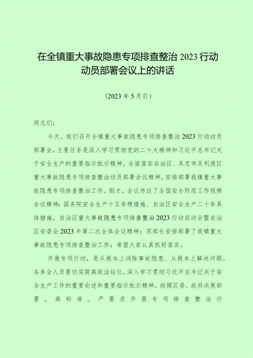2023.5.17——在全区重大事故隐患专项排查整治2023行动动员部署会议上的讲话.docx