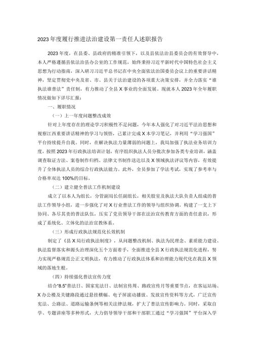 2023履行推进法治建设第一责任人述职报告.docx