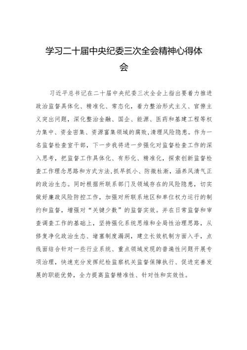 学习二十中央纪委三次全会精神心得体会交流发言稿(25篇).docx