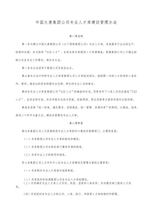 中国大唐集团公司专业人才库建设管理办法.docx