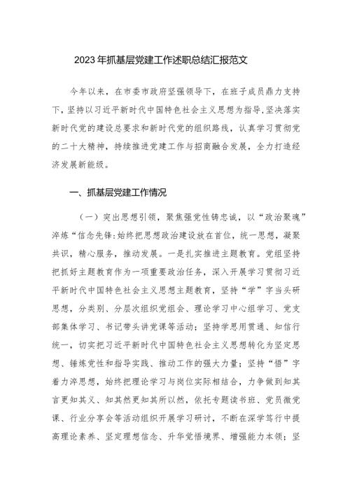 2023年抓基层党建工作述职总结汇报范文.docx