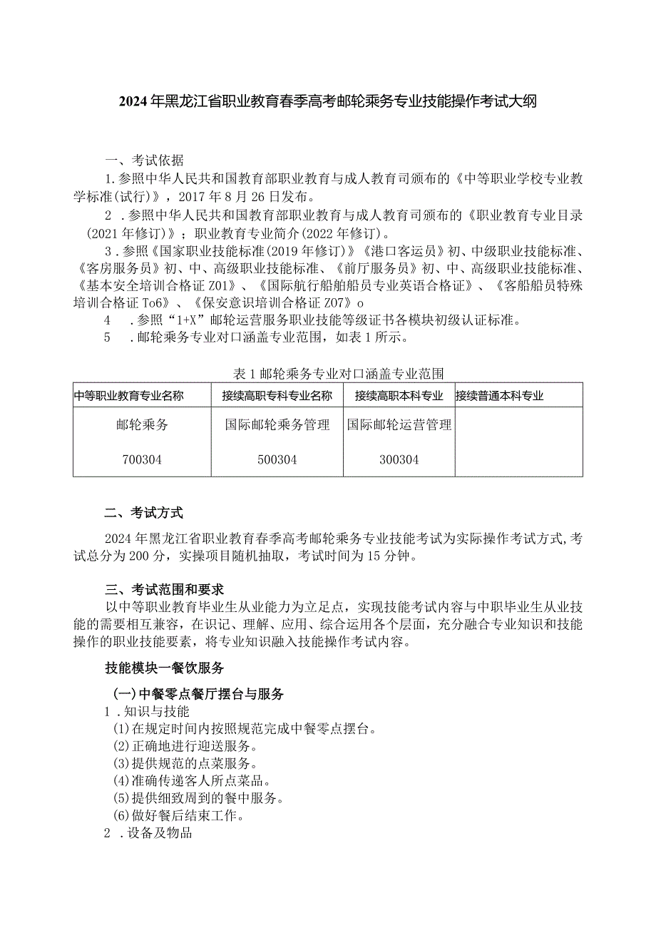 707邮轮乘务专业技能操作考试大纲.docx_第1页