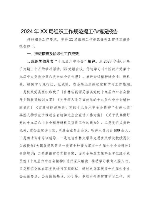 2024年XX局组织工作规范提工作情况报告.docx