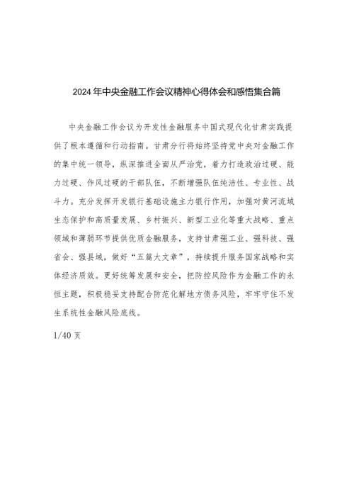2024年中央金融工作会议精神心得体会和感悟集合篇.docx
