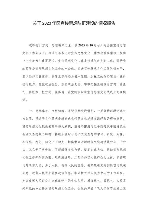 关于2023年区宣传思想队伍建设的情况报告.docx