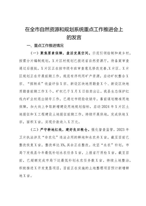 在全市自然资源和规划系统重点工作推进会上的发言(1).docx