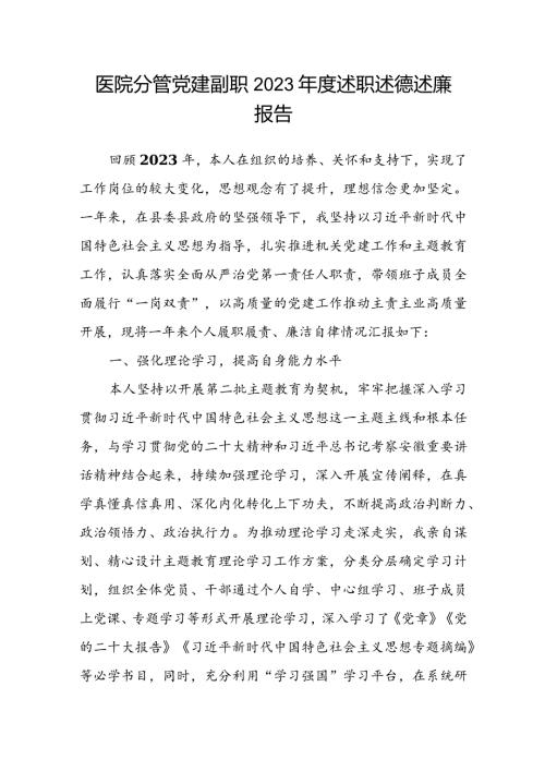 医院分管党建副职2023述职述德述廉报告(2).docx