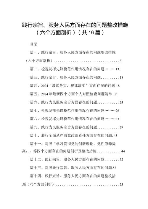 践行宗旨、服务人民方面存在的问题整改措施（六个方面剖析）（共16篇）.docx