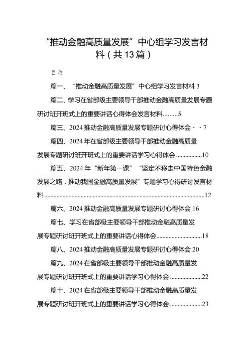 2024“推动金融高质量发展”中心组学习发言材料13篇（精选版）.docx