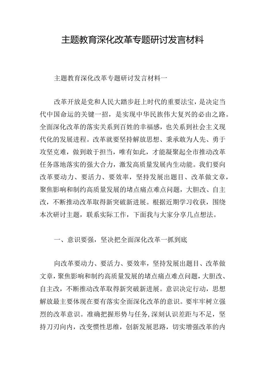 主题教育深化改革专题研讨发言材料.docx_第1页
