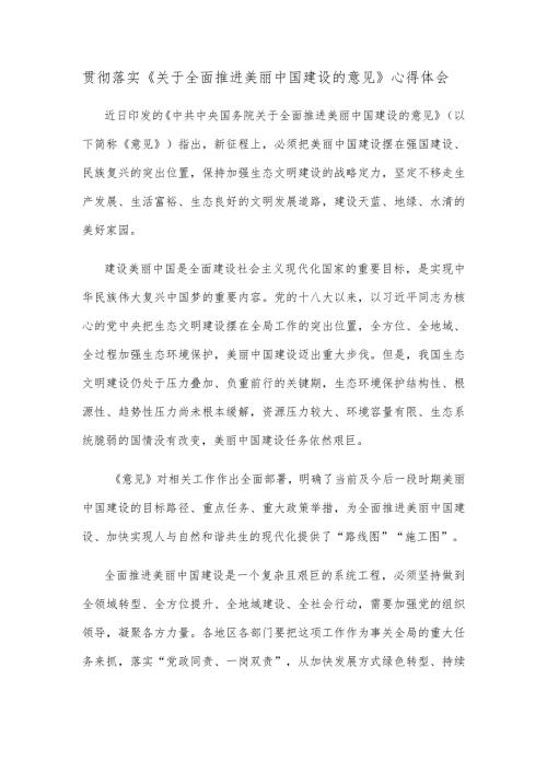 贯彻落实《关于全面推进美丽中国建设的意见》心得体会.docx