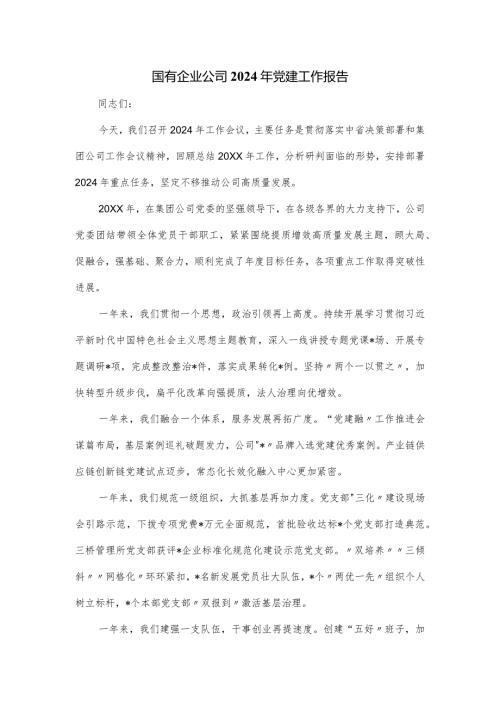 国有企业公司2024年党建工作报告.docx