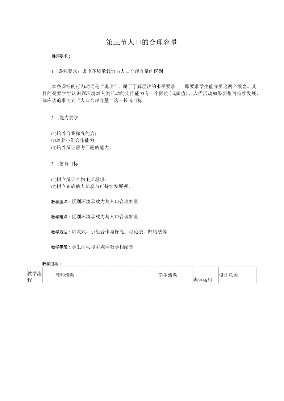 人口的合理容量教学设计.docx_第1页