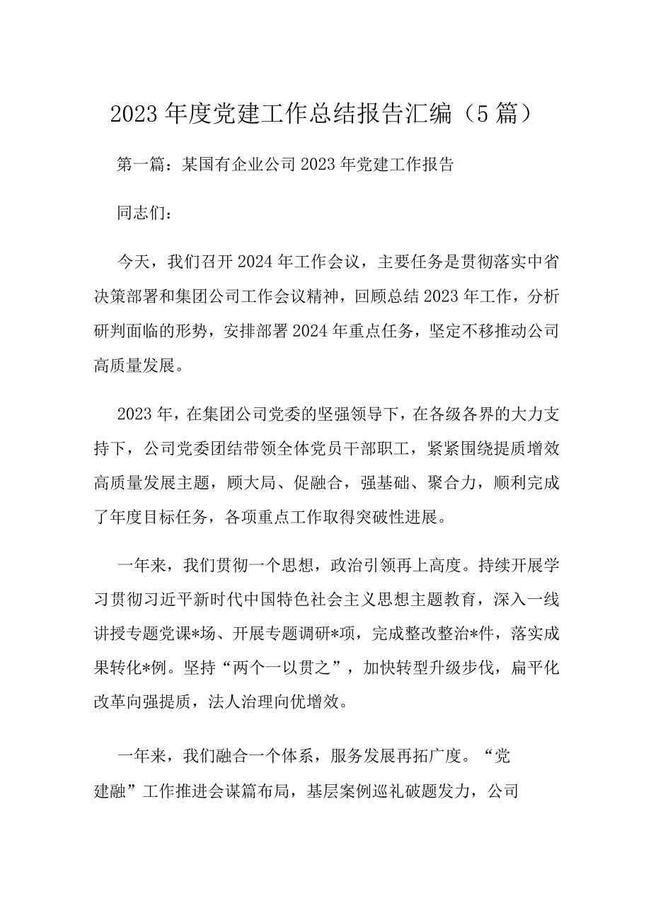 2023党建工作总结报告汇编（5篇）.docx_第1页