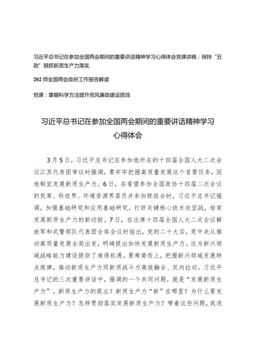 （3篇）全国两会期间的重要讲话精神学习心得体会保持“五劲”狠抓新质生产力落实党课讲稿政府工作报告解读.docx