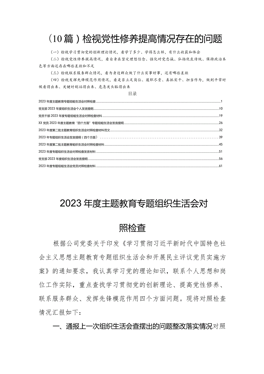 (10篇)检视党性修养提高情况存在的问题.docx_第1页