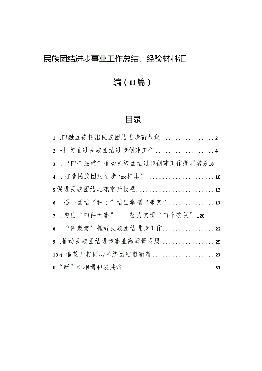 民族团结进步事业工作总结、经验材料汇编（11篇）.docx_第1页