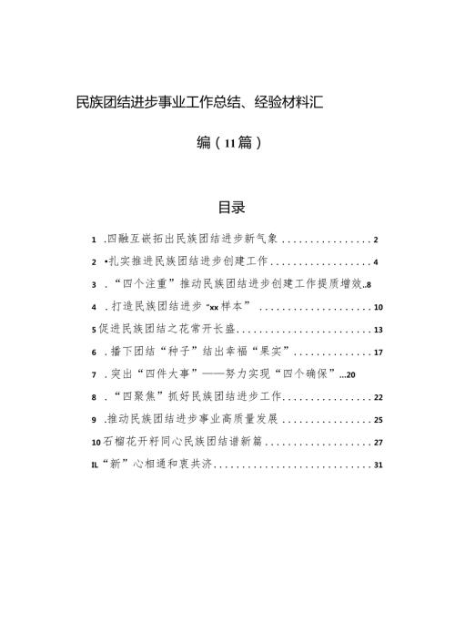 民族团结进步事业工作总结、经验材料汇编（11篇）.docx