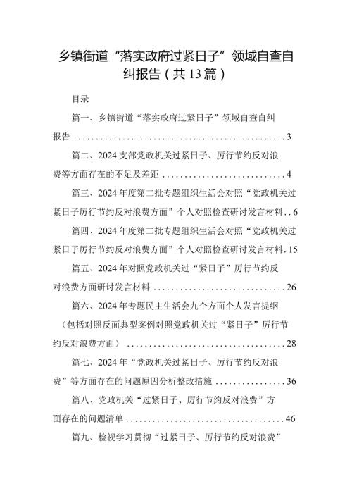 乡镇街道“落实政府过紧日子”领域自查自纠报告13篇供参考.docx