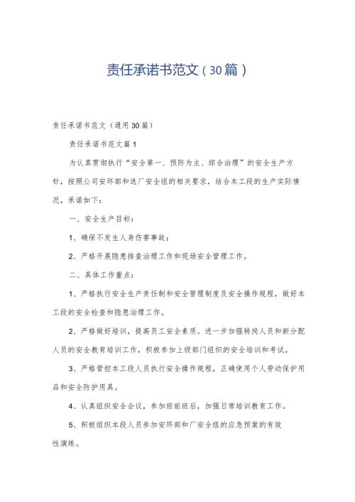 责任承诺书范文（30篇）.docx