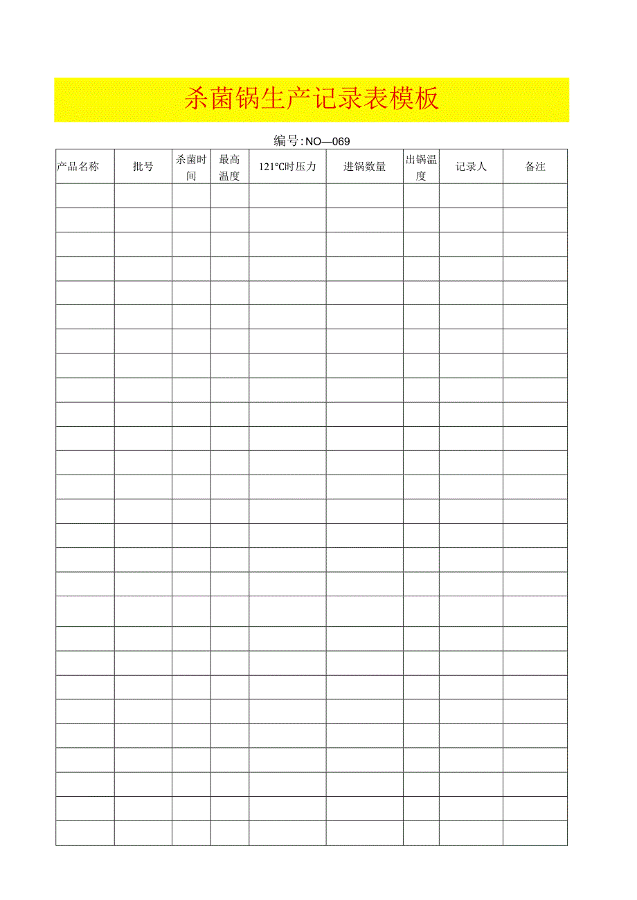 杀菌锅生产记录表模板.docx_第1页